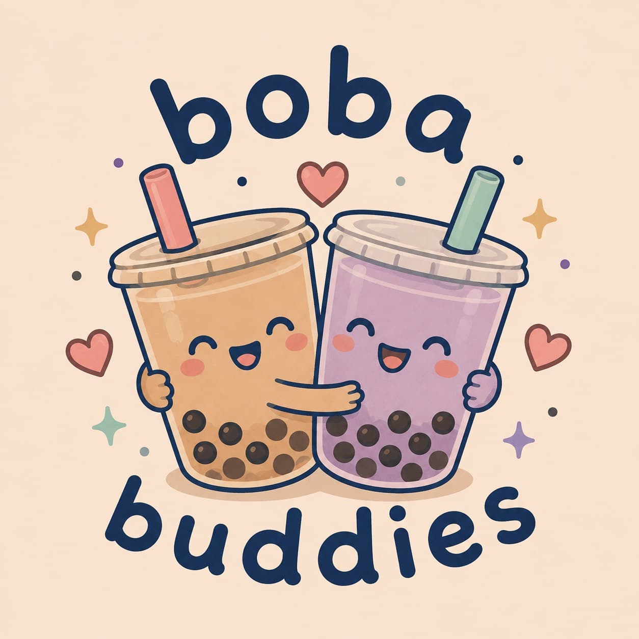 Concept art of two boba drinks hugging