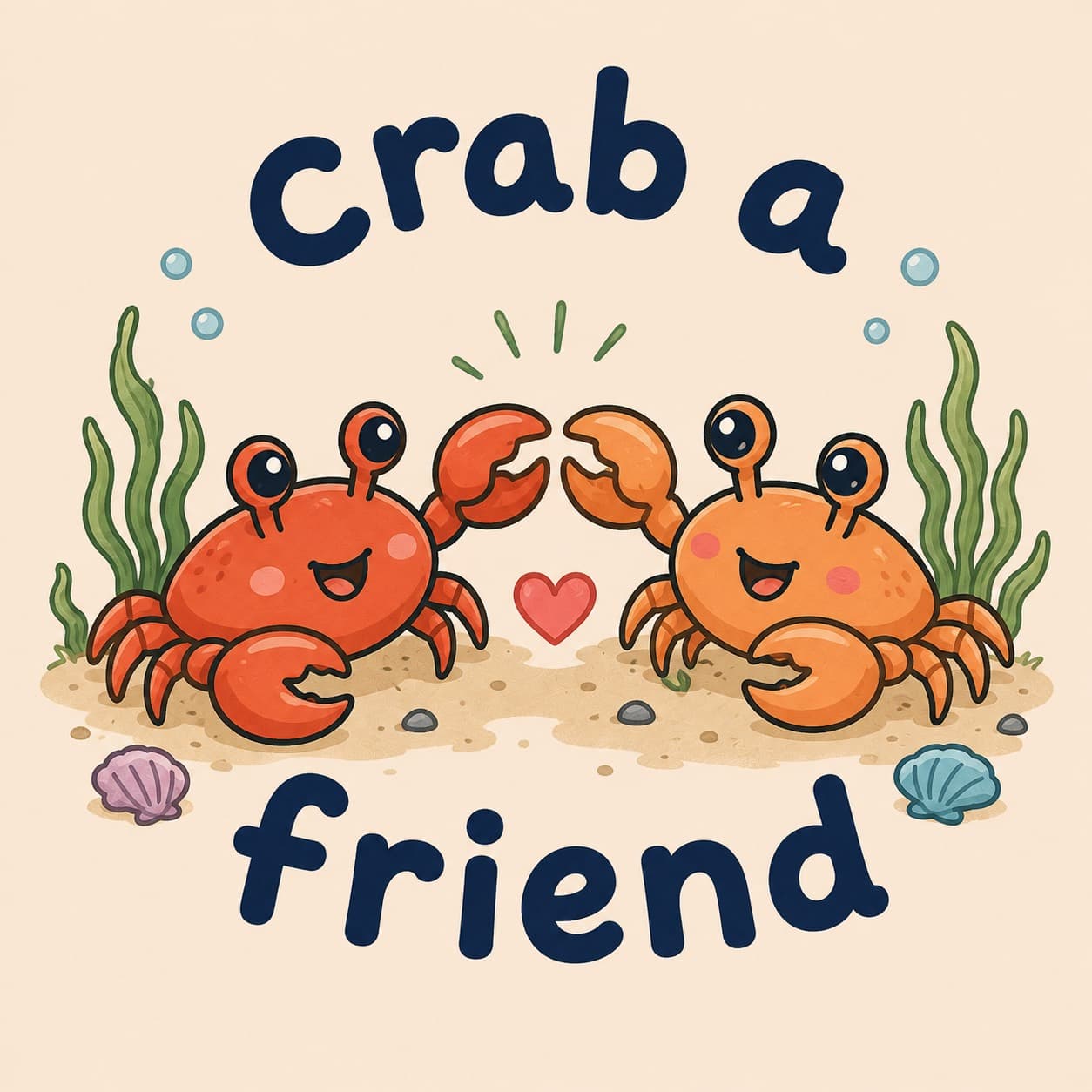 Concept art of two friendly crabs touching claws