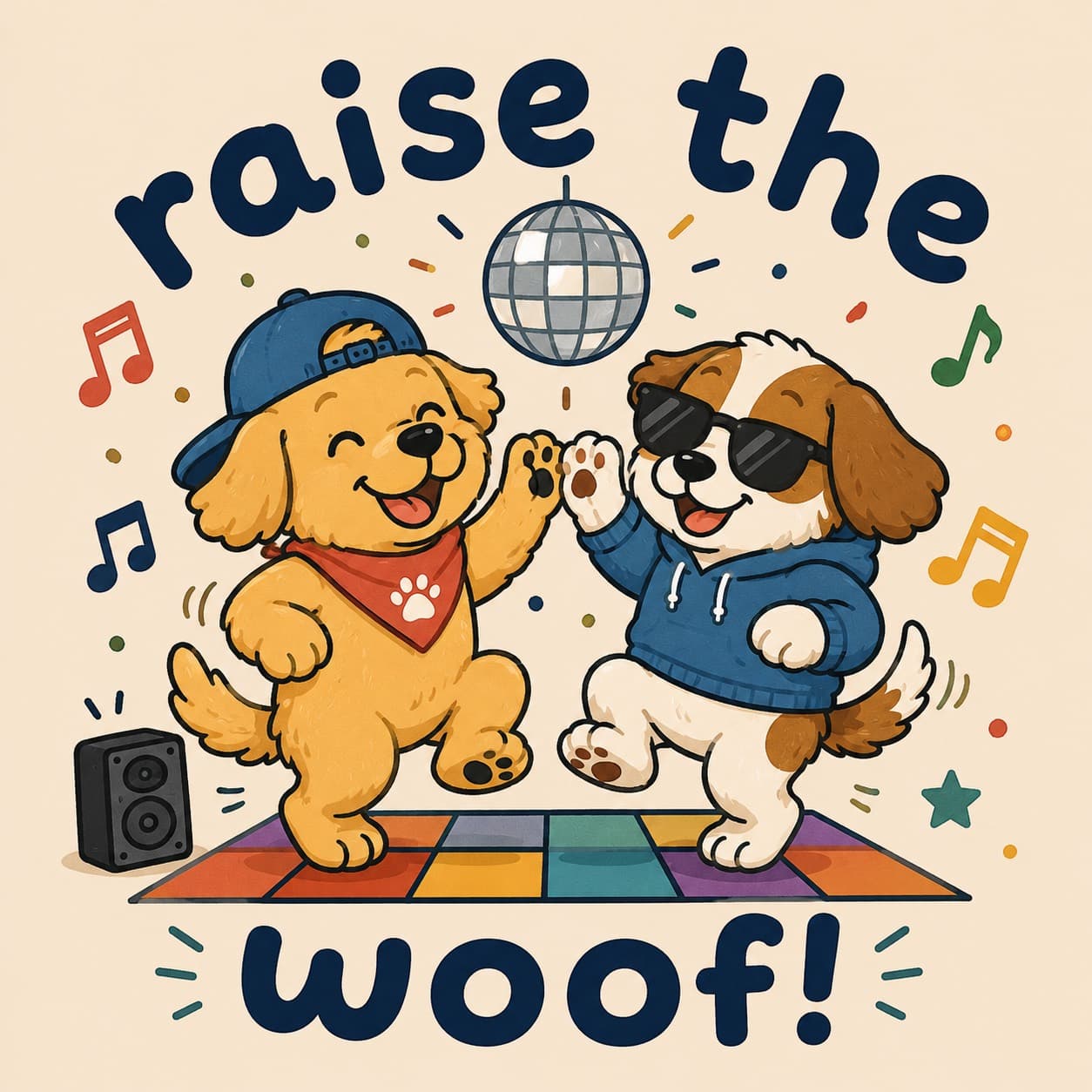 Raise the Woof concept art with two dogs dancing