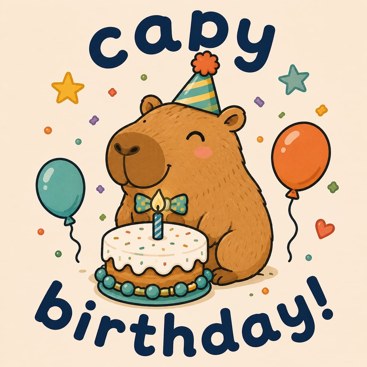 Concept art of a capybara celebrating a birthday
