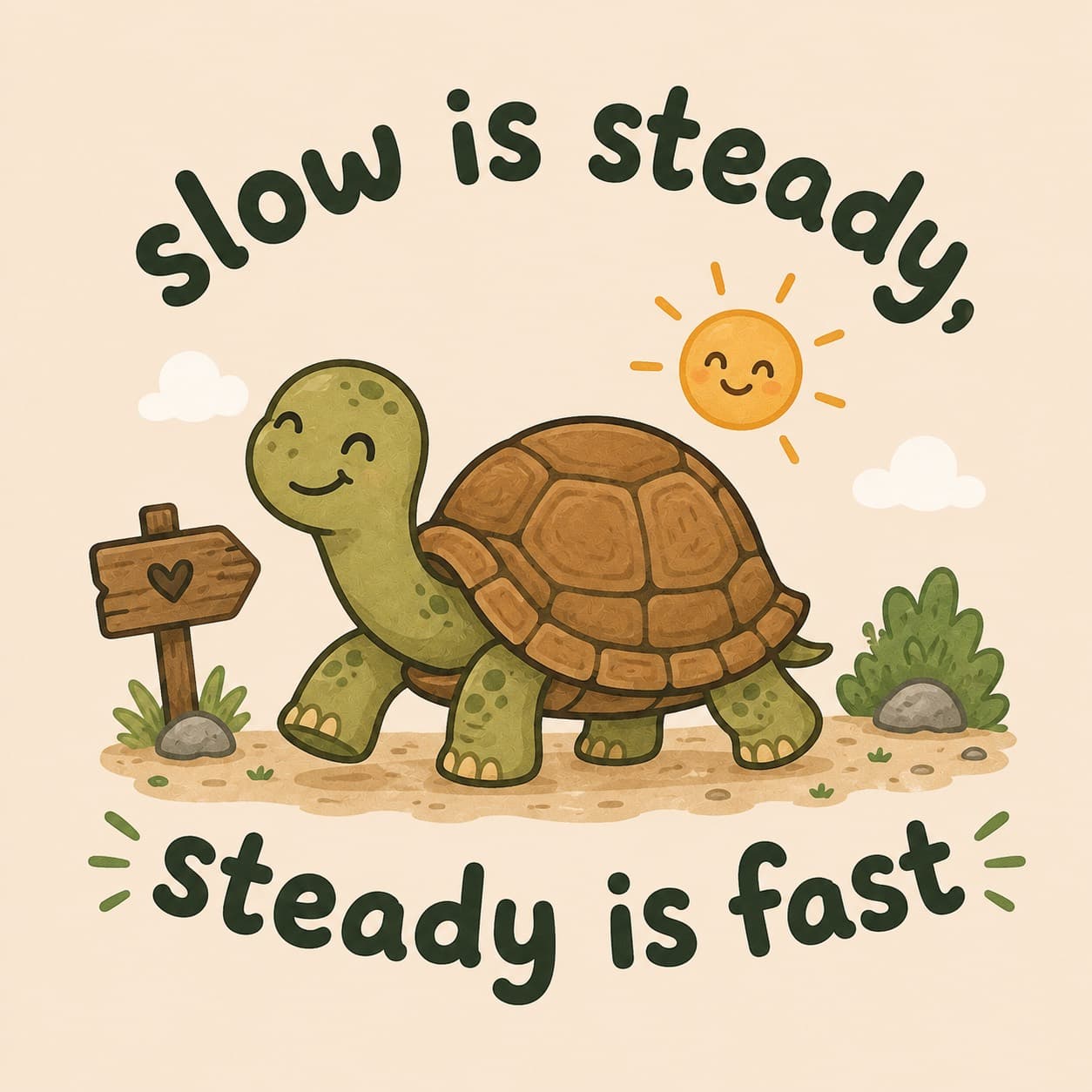 Concept art of a tortoise walking toward a heart sign