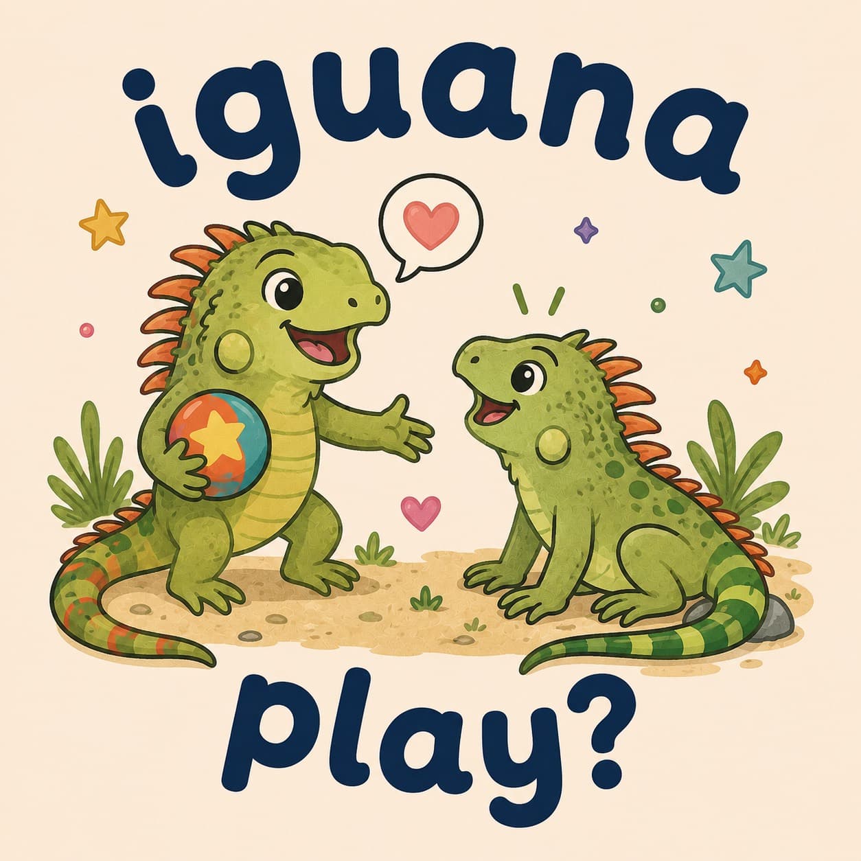 Concept art of two iguanas inviting each other to play