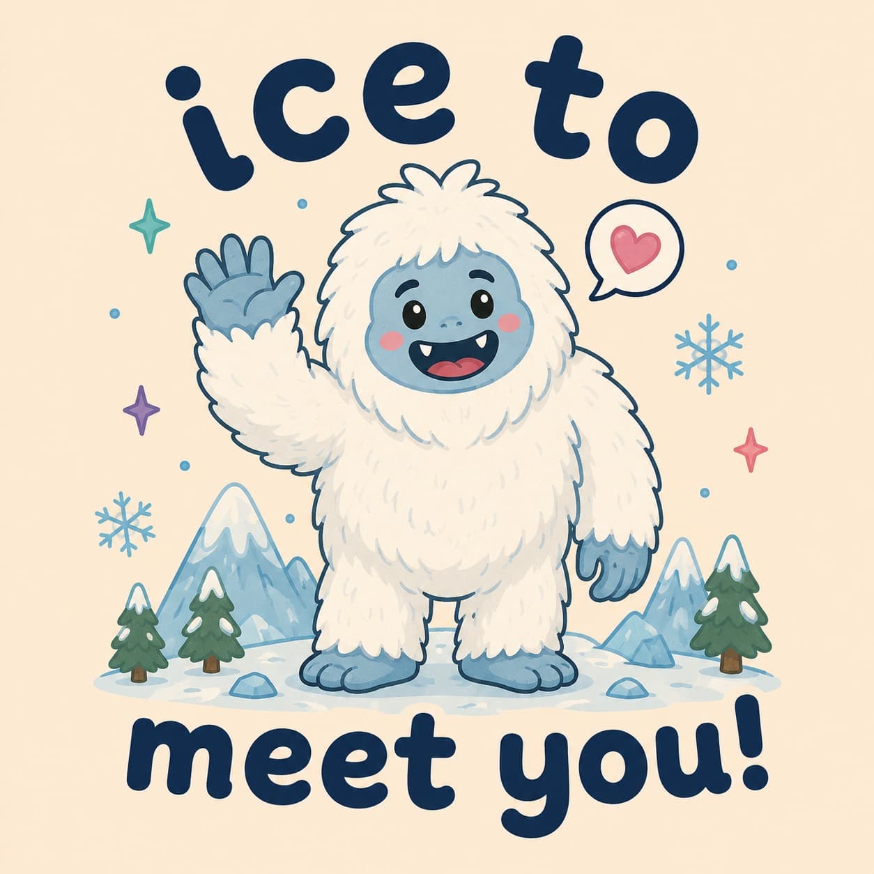 Concept art of a friendly yeti waving hello