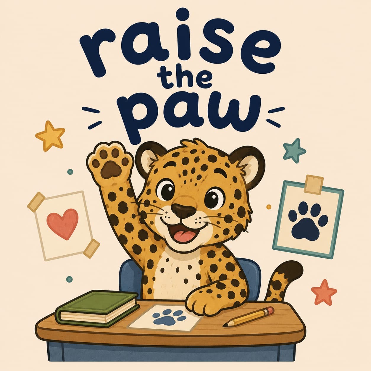 Concept art of a leopard student raising its paw