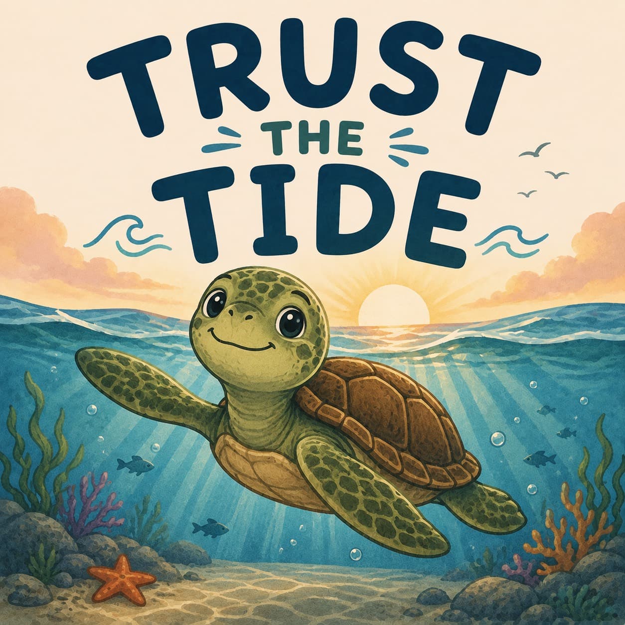 Concept art of a sea turtle swimming with the current